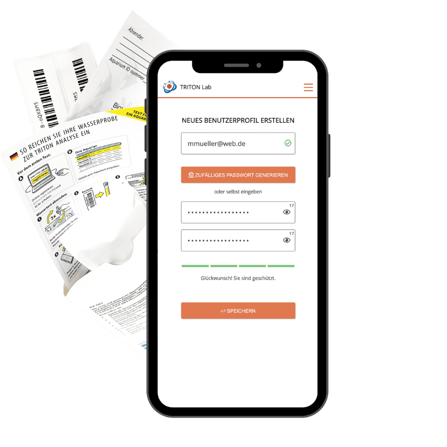 TRITON test und Smartphone mit Registrierungsseite.